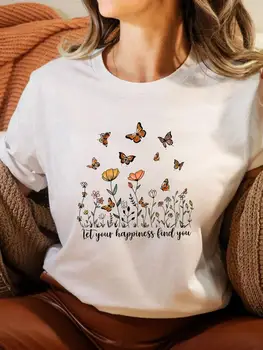 Трендовое растение-бабочка, Милая одежда, Летняя футболка с коротким рукавом, Женская повседневная модная женская одежда с графическим принтом, Футболки