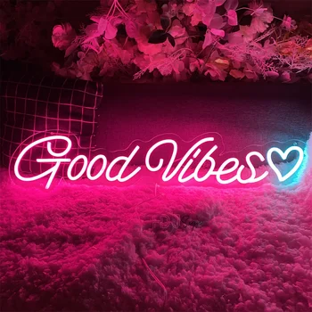 Неоновая светодиодная вывеска Good Vibes, изготовленная на заказ, Светодиодная вывеска Night Lights, USB-декор стен комнаты, вывеска, Неоновые лампы, украшение свадебной спальни