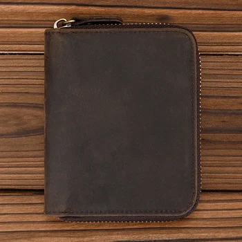 Винтажный короткий кожаный бумажник с застежкой-молнией и карманом для монет для мужчин
