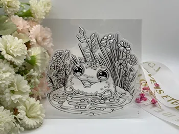 Лягушка в пруду с животными, прозрачный силиконовый штамп и штамп для штамповки, Скрапбукинг, сделай САМ, Милый фотоальбом с рисунком