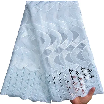 Белая хлопчатобумажная африканская кружевная ткань 2023 года, высококачественное швейцарское вуалевое кружево из Швейцарии, Нигерийское швейцарское кружево для свадебного платья S3302