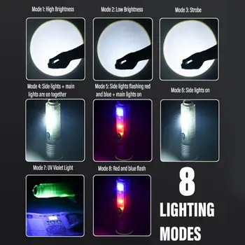 Супер яркий светодиодный фонарик с белым / красным / синим / фиолетовым боковым светом и сильными магнитами, 30 Вт светодиодное фитильное освещение на 1500 метров
