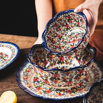 Польский керамический набор посуды для домашнего творчества, миска для риса, лапша в супе, Миска для двойной ухи, Большая тарелка