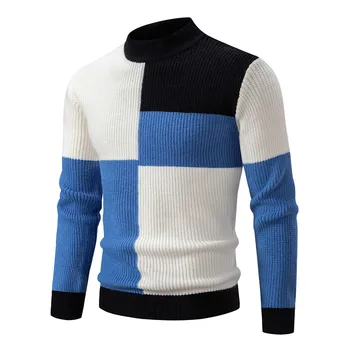 Мужские пуловеры с имитацией шеи, молодежная жизненная сила, модный вязаный свитер в стиле пэчворк, мужской тонкий повседневный пуловер, осенне-зимний трикотаж, мужской