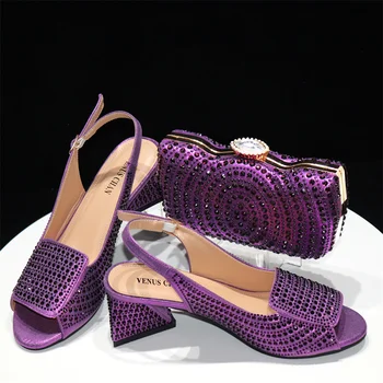 MEOD Фиолетового цвета, новинка 2024 года, комплект из женской обуви и сумки в африканском стиле, босоножки с открытым носком и сверкающими кристаллами для свадебной вечеринки! ММ-1