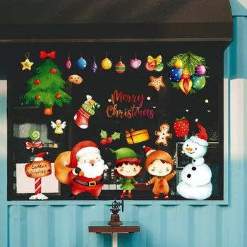 Рождественские украшения, Новогодние детские наклейки на стены, Декор для комнаты, Декоративные наклейки на стены Windows, 2023, Бесплатная доставка
