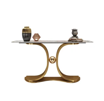 Консольные столики в стиле чистого минимализма из золотой нержавеющей стали, матовые, для гостиной, Уникальный дизайн, Стол в прихожей