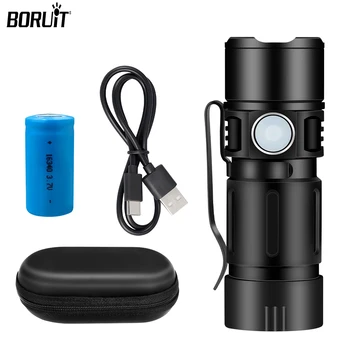 BORUiT Портативный Мини-светодиодный фонарик, перезаряжаемый через USB-порт, фонарик с магнитом, Водонепроницаемый для кемпинга, Походный колпачок, лампа