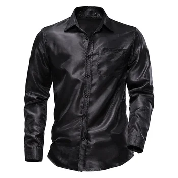 #4730 Весенне-осенняя рубашка с длинным рукавом, мужские блестящие рубашки для ночного клуба, высококачественные однотонные рубашки с принтом, мужские рубашки с длинными рукавами