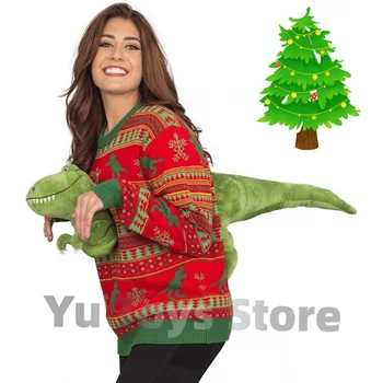2023 Вязаный Рождественский свитер Унисекс, 3D Динозавр, Уродливая Мультяшная одежда, Кукольный Пуловер, Веселые Вечеринки, Праздничный Джемпер, Крутой подарок