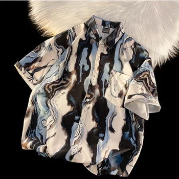 Модная мужская дизайнерская одежда В японском стиле Абстрактный принт Рубашка с коротким рукавом Y2K Летние Новые мужские хип-хоп гавайские пляжные рубашки