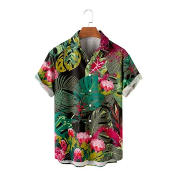 Мужская гавайская рубашка Мужская 5xl Дышащие летние рубашки в стиле ретро для мужчин, топы на однорядных пуговицах с коротким рукавом для мужчин