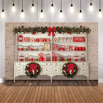 Фон для шкафа со сладостями для фотосъемки, кирпичная стена в стиле ретро, Рождественский фон для украшения рождественских принадлежностей для гостиной