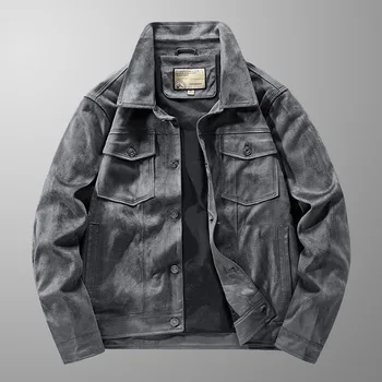 Осеннее мужское свободное мужское модное Весеннее ветрозащитное кожаное пальто 2023 года, удобные водонепроницаемые мужские однотонные кожаные куртки