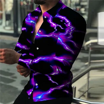 Мужская серия Lightning 2023, Персонализированный, модный, повседневный, мягкий и удобный лацкан, рубашка с длинными рукавами большого размера