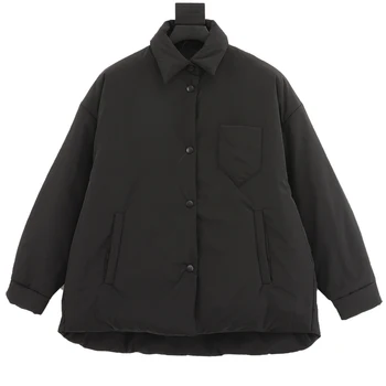 Роскошный дизайн, Зимнее комфортное хлопчатобумажное пальто, мужская и женская модная одежда с треугольным знаком, повседневное теплое черное хлопчатобумажное пальто