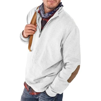 Мода 2023, Однотонная толстовка с капюшоном на молнии до локтя, пуловер с лацканами, Длинный рукав, Свободный мужской топ большого размера