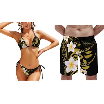 Летнее женское бикини, мужские пляжные шорты, полинезийский купальник на шнуровке, комплект купальников для пар на вечеринке у морского бассейна