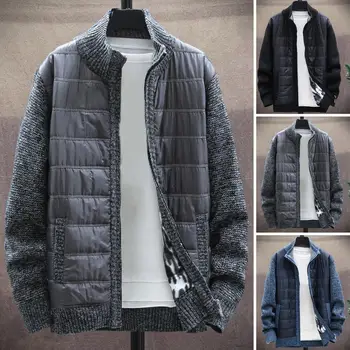 Мужская куртка Стильные мужские зимние куртки-свитера с воротником-стойкой, планка на молнии, однотонная верхняя одежда на осень-зиму
