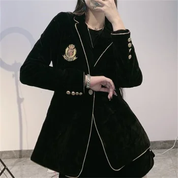 новый значок колледжа стиль облегающий жакет для похудения бархатный женский блейзер casacos feminos abrigos elegantes de mujer