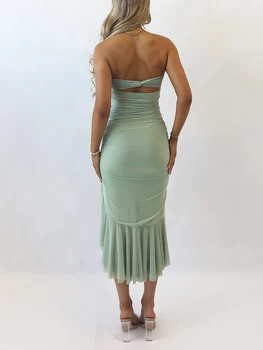 Женское платье миди без бретелек с открытыми плечами Y2k, асимметричное платье с оборками и кисточками по низу, длинное платье для коктейльной вечеринки
