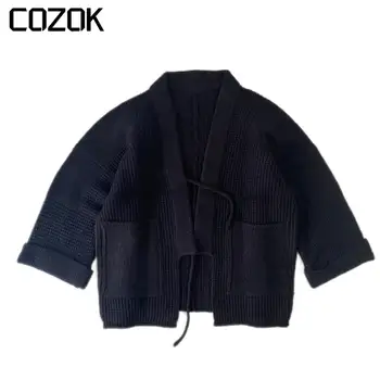 Kapital, Винтажный Японский стиль, Свободный повседневный свитер, пальто Daopao для мужчин и женщин, черный кардиган с V-образным вырезом и короткими рукавами в стиле ретро