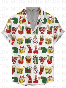 Веселые Рождественские Огни С Утиным Принтом, Повседневная Рубашка С Короткими Рукавами, Мужская Гавайская Рубашка