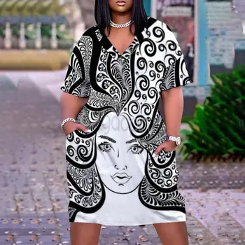 2023 Летняя Новая Женская Пляжная юбка с 3D Абстрактным Рисунком, Богемное Персонализированное Женское платье С V-образным вырезом