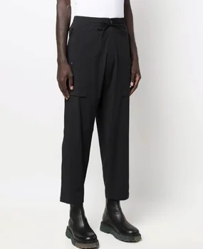 Y3, Четырехсторонние эластичные быстросохнущие повседневные брюки, Объемный накладной карман из ткани, текстура пены, мужские брюки-карго с девятью точками