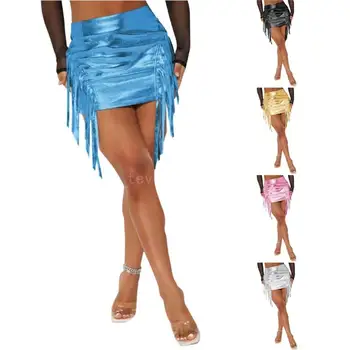 Модная женская мини-юбка с бахромой, повседневные облегающие короткие юбки-карандаш с высокой талией