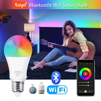 Tuya Bluetooth / Wifi RGB Светодиодная Лампочка 220V 110V E27 Smart Lamp Smart Life APP Control Lightning Для Дома, Спальни, Гостиной