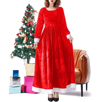 Платье для женщин, винтажные рождественские платья, однотонное платье с шалью, праздничное платье с длинным рукавом, костюм для рождественского шоу Женское Платье