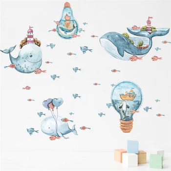 Креативные наклейки на стену с рисунком китовых рыб для детской комнаты, украшения ванной комнаты, Панно 