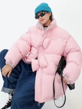 Женские зимние новые свободные пальто с двумя поддельными бабочками 2023 года, облегающие корейскую версию bf, маленькие и толстые хлопчатобумажные куртки