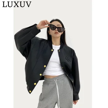 Уличная одежда LUXUV, черные пальто и куртки из искусственной кожи, женские куртки с карманами и длинным рукавом Y2K, готические осенне-весенние женские куртки, верхняя одежда