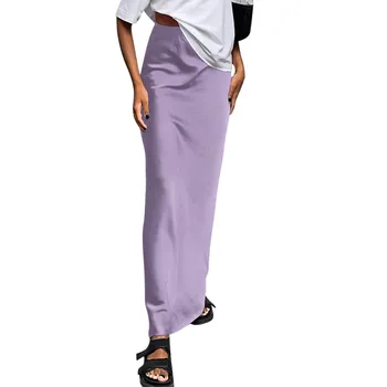 2024 Новые женские юбки Базовая длинная юбка средней длины, обтягивающая юбка средней талии, Однотонные прямые юбки, модная повседневная уличная одежда